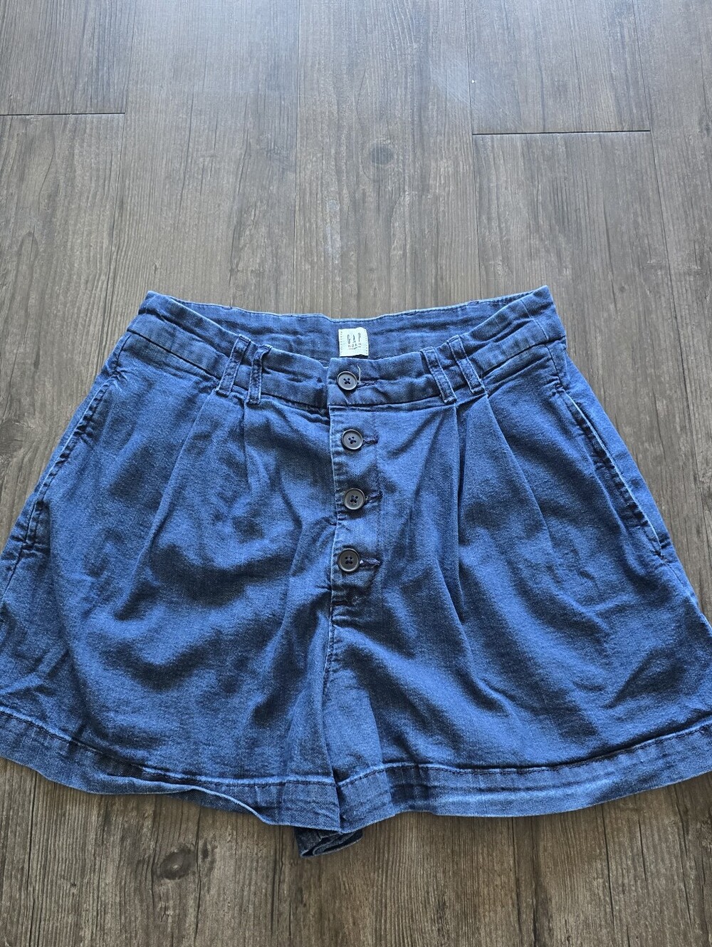 GAP x Doen Womens Blue Denim Shorts High Rise Pleated Button Fly 27